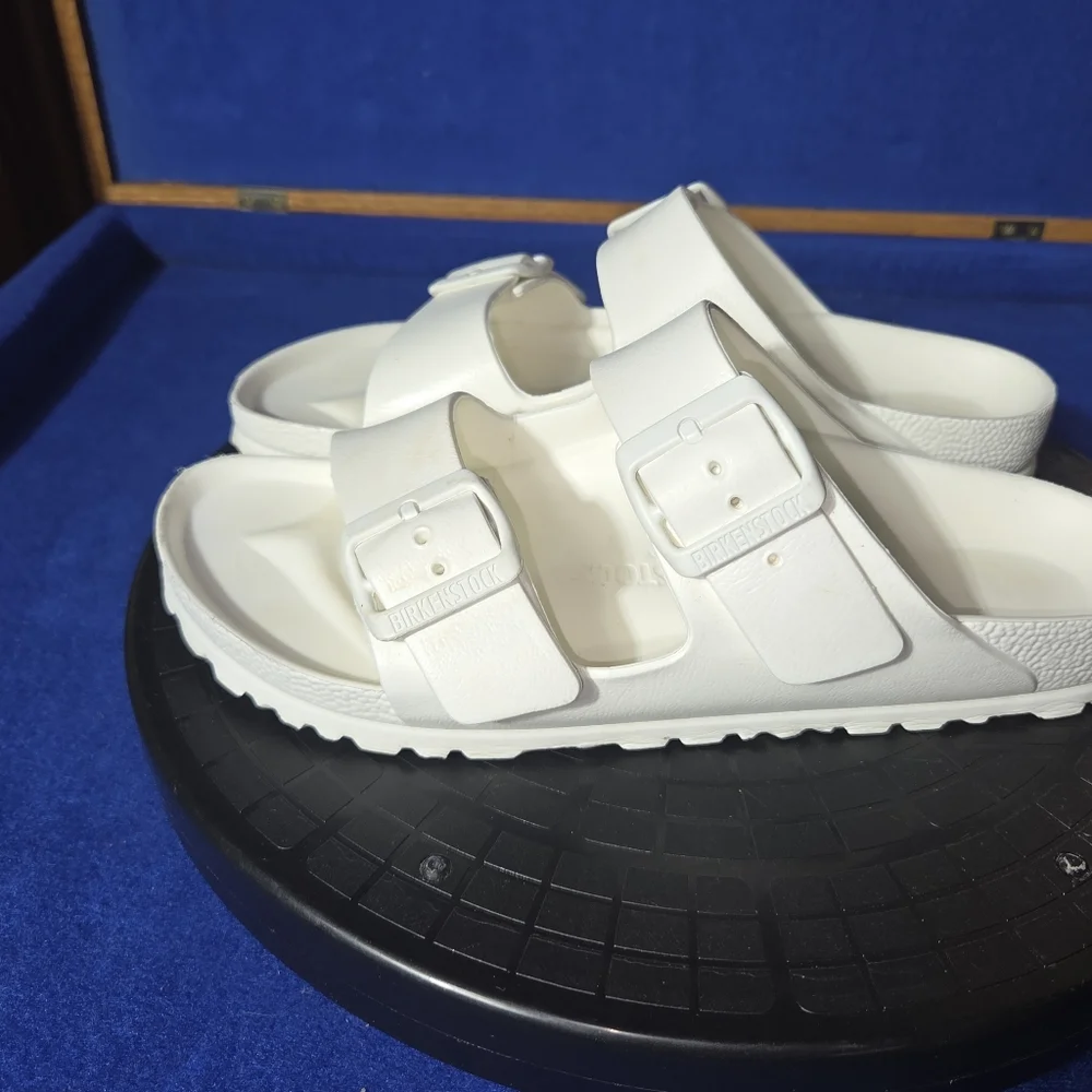 Birkenstock White Arizona EVA Double Strap Sandles, Sz. 38-EU, 7-US...Mens Sz.5 - Picture 1 of 8